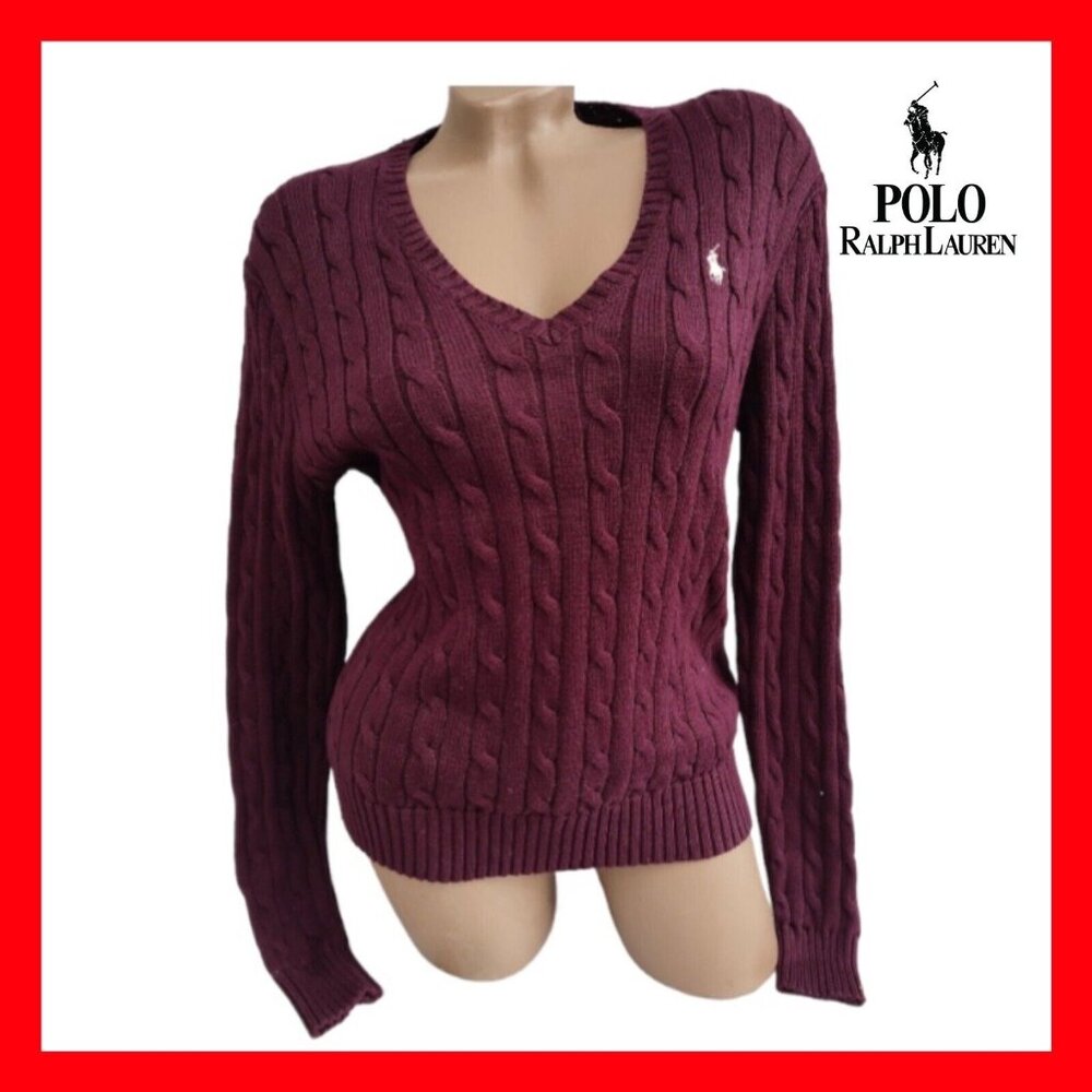 Polo Ralph Lauren Cable Knit Sweater Pullover V-Neck Sweater